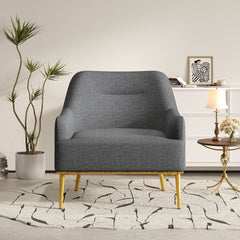 Modern Accent Chair Upholstered Armchair Single Sofa Chair with Curved Backrest and Gold Metal Legs for Living Room, Bedroom or Reading Corner, Dark Gray