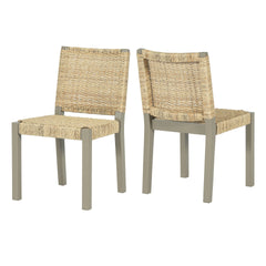Farmhouse Modern Dining Chairs Set of 2-Solid Wood Rattan Backrest  Champagne Finish Indoor/Outdoor Versatility