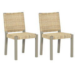 Farmhouse Modern Dining Chairs Set of 2-Solid Wood Rattan Backrest  Champagne Finish Indoor/Outdoor Versatility