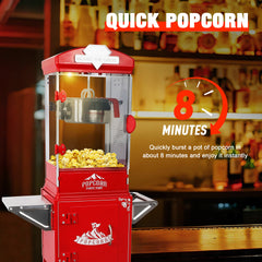 Popcorn Machine with Cart ,Wheels & 10 Oz Kettle Popcorn Maker  Measuring 3 plastic spoon Home Theater Popcorn Machine-Red