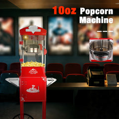 Popcorn Machine with Cart ,Wheels & 10 Oz Kettle Popcorn Maker  Measuring 3 plastic spoon Home Theater Popcorn Machine-Red