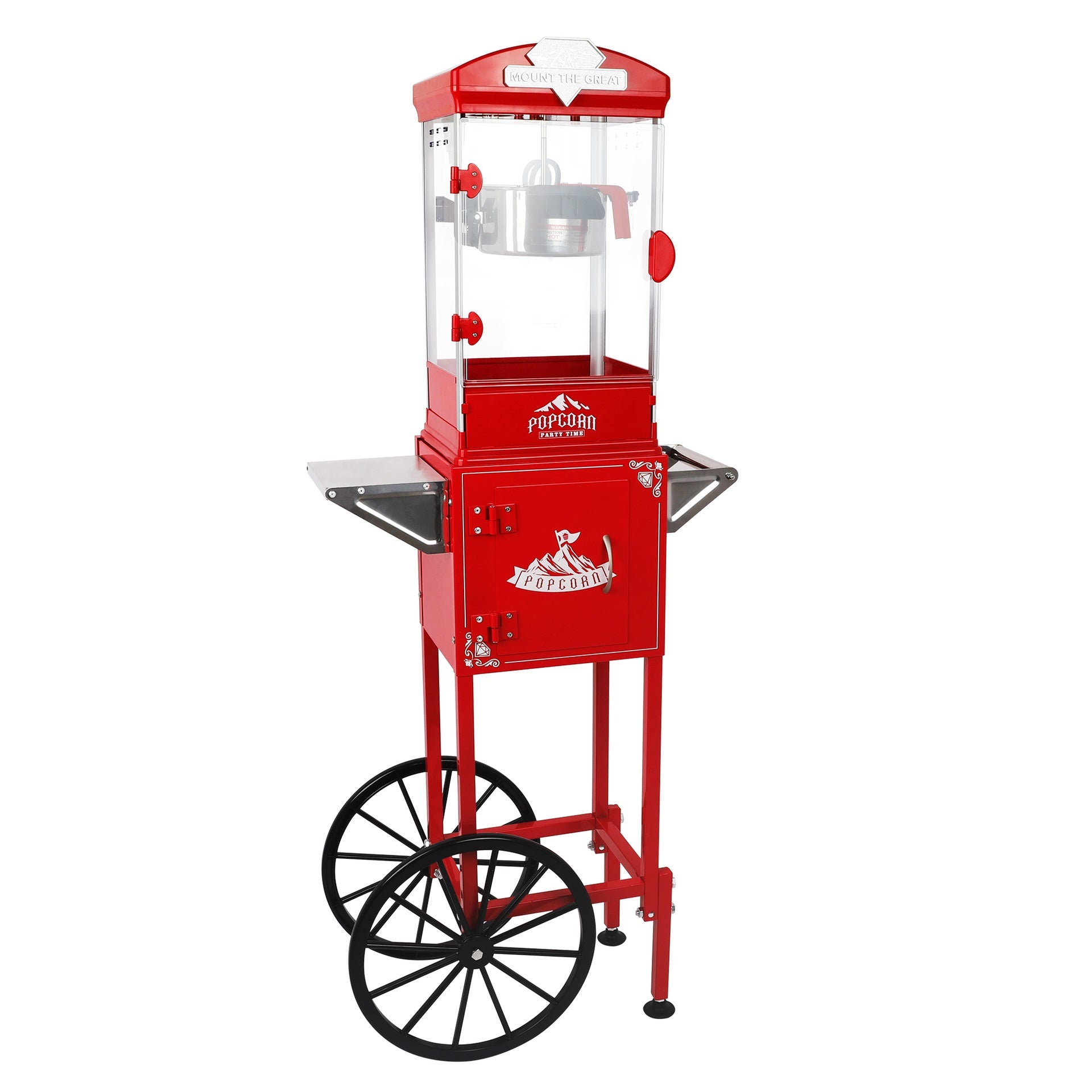 Popcorn Machine with Cart ,Wheels & 10 Oz Kettle Popcorn Maker  Measuring 3 plastic spoon Home Theater Popcorn Machine-Red