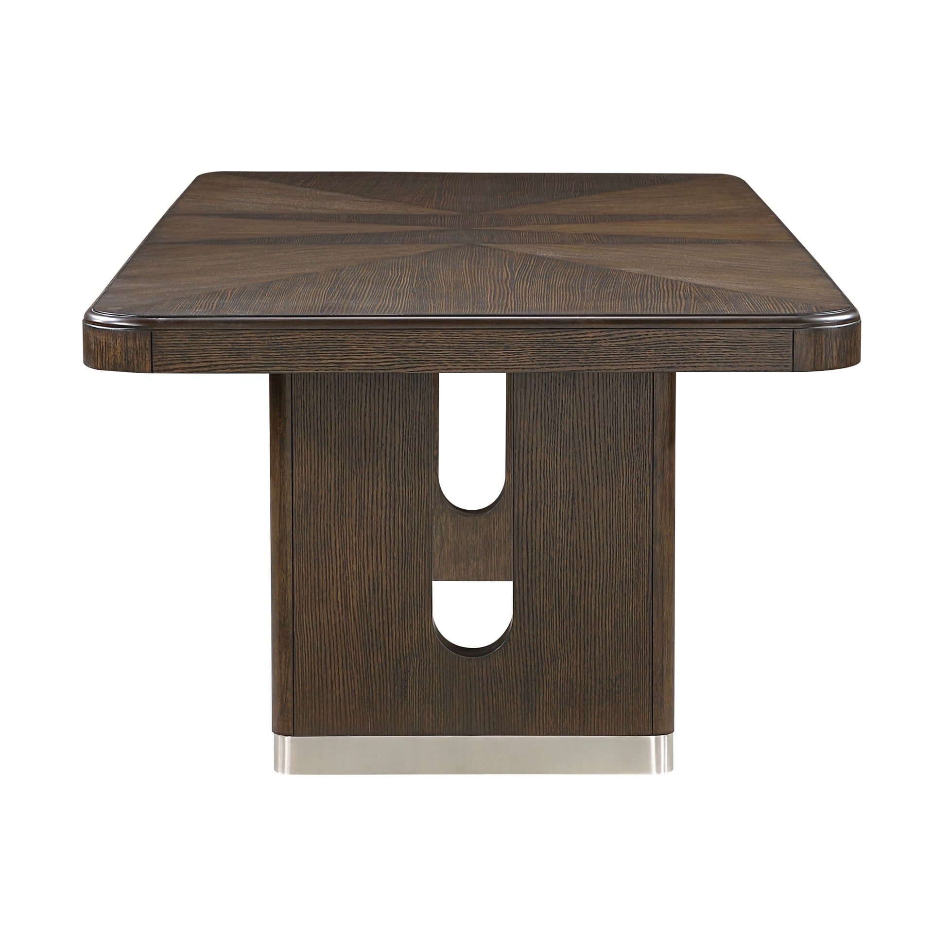 Modern Rectangular Dining Table with Extension Leaf Durable Unique Metallic Accent Base Brown Finish Wooden Dining Furniture 1pc