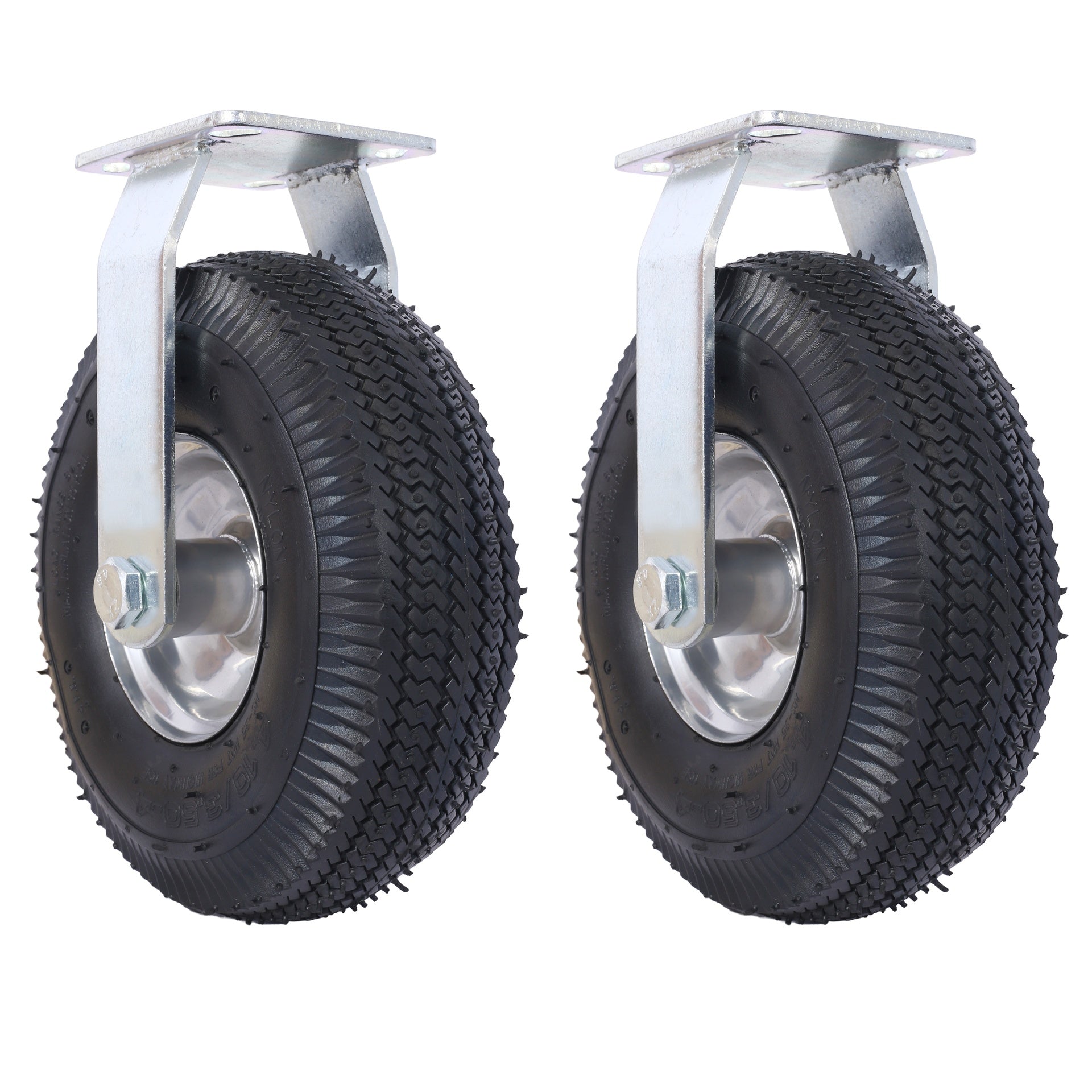 4PCS 10IN CASTER pneumatic tire(2PCS SWIVEL+2PCS RIGID), Caster Wheel, Steel Hub with Ball Bearings, 5/8-Inch Bore Centered Axle -black