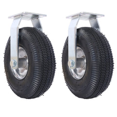 4PCS 10IN CASTER pneumatic tire(2PCS SWIVEL+2PCS RIGID), Caster Wheel, Steel Hub with Ball Bearings, 5/8-Inch Bore Centered Axle -black