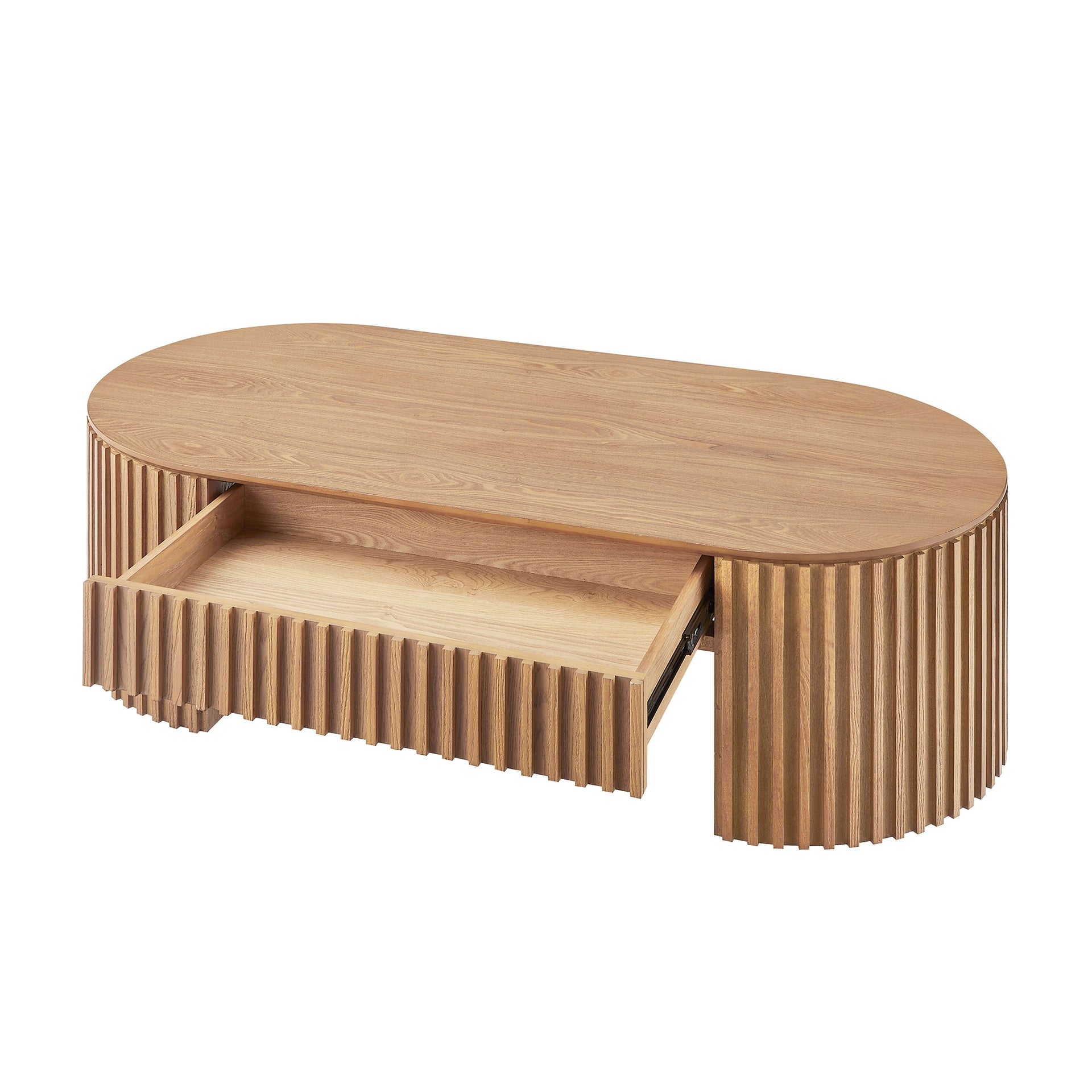 51.18'' Oval Wood Coffee Table With Drawer  Mid Century Modern Coffee Table Unique Coffee Table for Living Room Furniture, Tea Table OAK