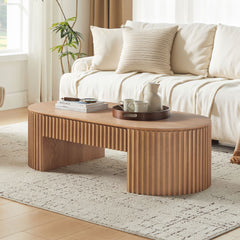 51.18'' Oval Wood Coffee Table With Drawer  Mid Century Modern Coffee Table Unique Coffee Table for Living Room Furniture, Tea Table OAK