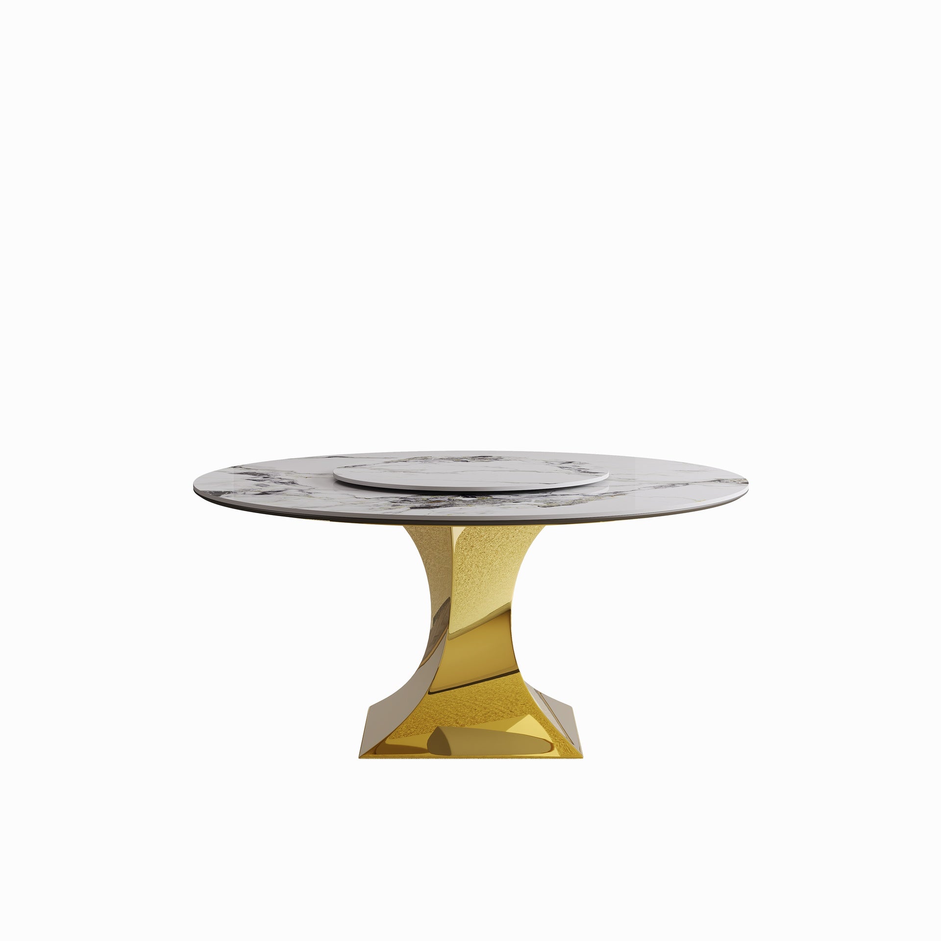 59" Round Sintered Stone Dining Table Set with Gold Stainless Steel Hourglass Base  - Modern Luxury Marble-Look Kitchen Table for 4-6 People, Scratch & Heat Resistant Surface-Only table