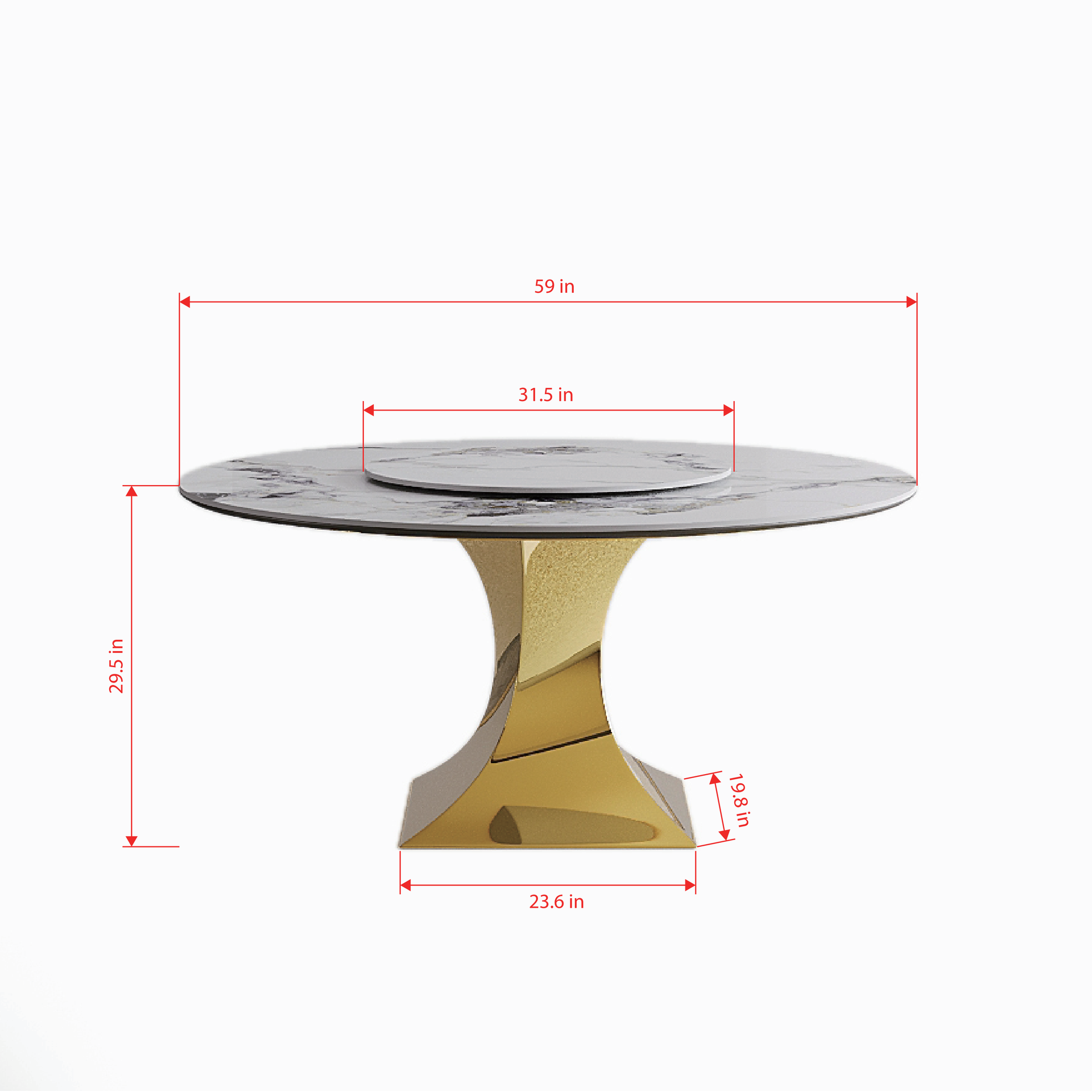 59" Round Sintered Stone Dining Table Set with Gold Stainless Steel Hourglass Base  - Modern Luxury Marble-Look Kitchen Table for 4-6 People, Scratch & Heat Resistant Surface-Only table