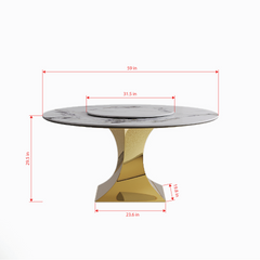 59" Round Sintered Stone Dining Table Set with Gold Stainless Steel Hourglass Base  - Modern Luxury Marble-Look Kitchen Table for 4-6 People, Scratch & Heat Resistant Surface-Only table
