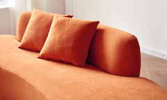 90" Curved Sofa with Throw Pillows, 4 Seater Luxury Velvet Couch with Half Moon Design and High-Density Foam, Ideal for Modern Living Room, Office & Apartment, Red Orange