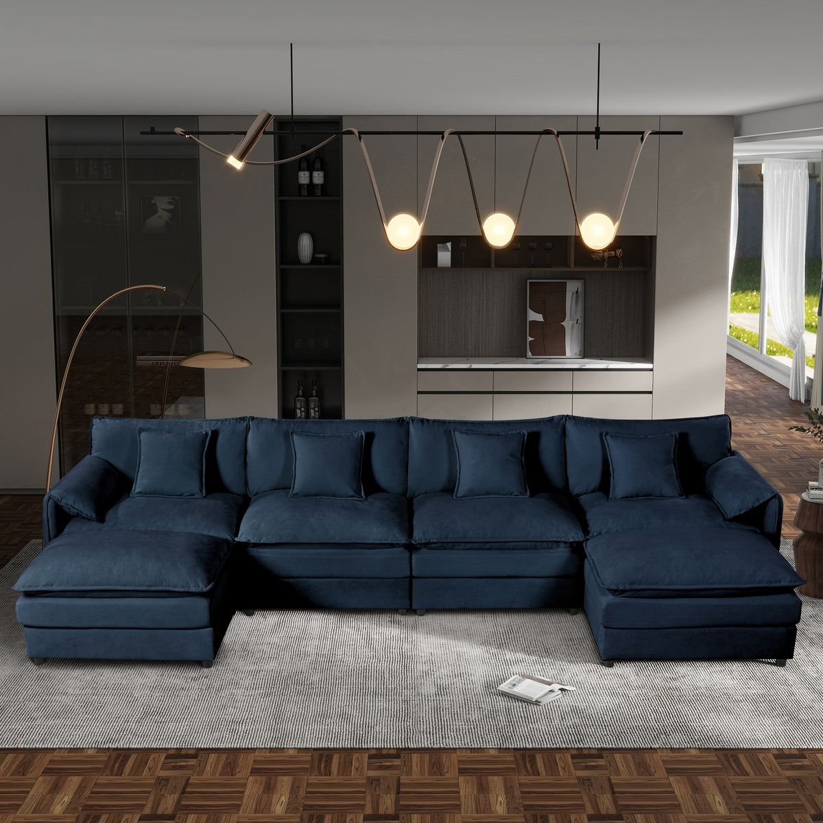 Modular Sectional Sofa, Oversized Deep Seat U Shaped Couch Set for Living Room, 4-Seater Comfy Cloud Couches with 2 Movable Ottomans, DIY Combination, Chenille,Blue