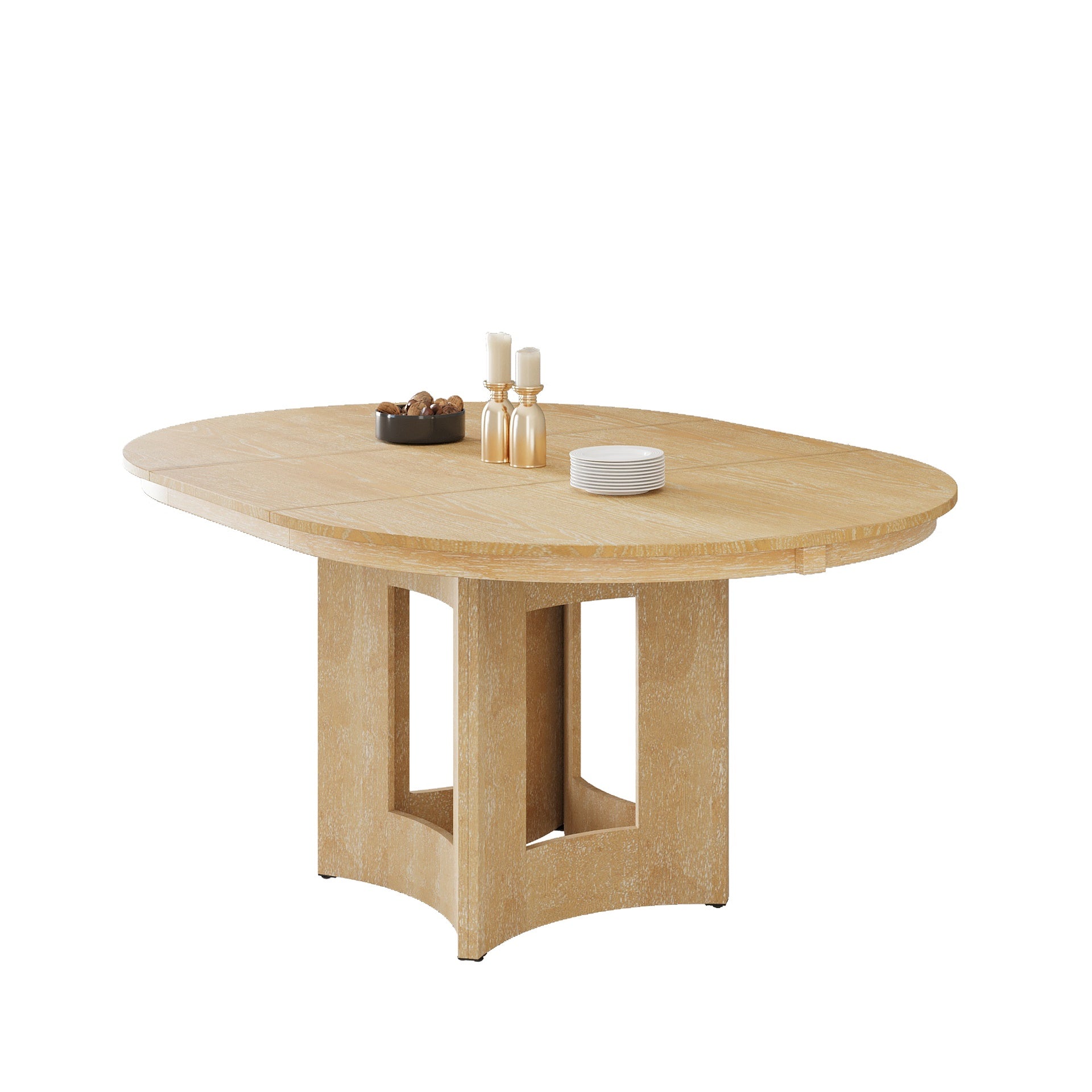 TOPMAX Farmhouse Extendable Round Dining Table with 16inch Removable Leaf for Small Places, Natural