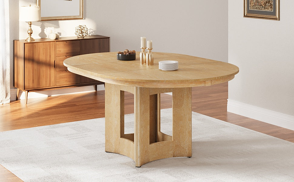 TOPMAX Farmhouse Extendable Round Dining Table with 16inch Removable Leaf for Small Places, Natural
