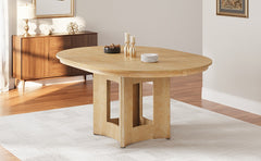 TOPMAX Farmhouse Extendable Round Dining Table with 16inch Removable Leaf for Small Places, Natural