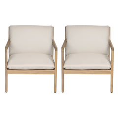Outdoor Acacia Wood Armchair, Set of 2, Patio Club Chair with Cushions, Light Teak