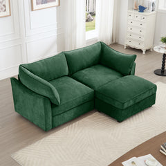 2 Seater Sofa With Footrest , 2-Seat Sofa with 1 Movable Ottoman,  Pull out Storage Drawer Under Each Seat,Chenille Green
