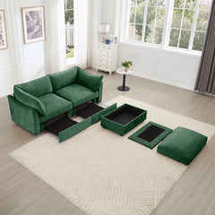 2 Seater Sofa With Footrest , 2-Seat Sofa with 1 Movable Ottoman,  Pull out Storage Drawer Under Each Seat,Chenille Green