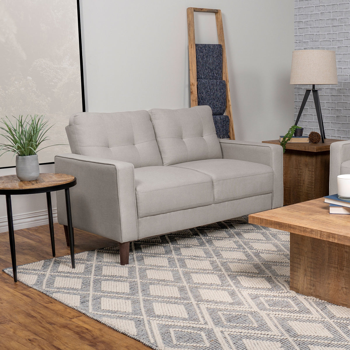 Harvey Beige Upholstered Tufted Loveseat