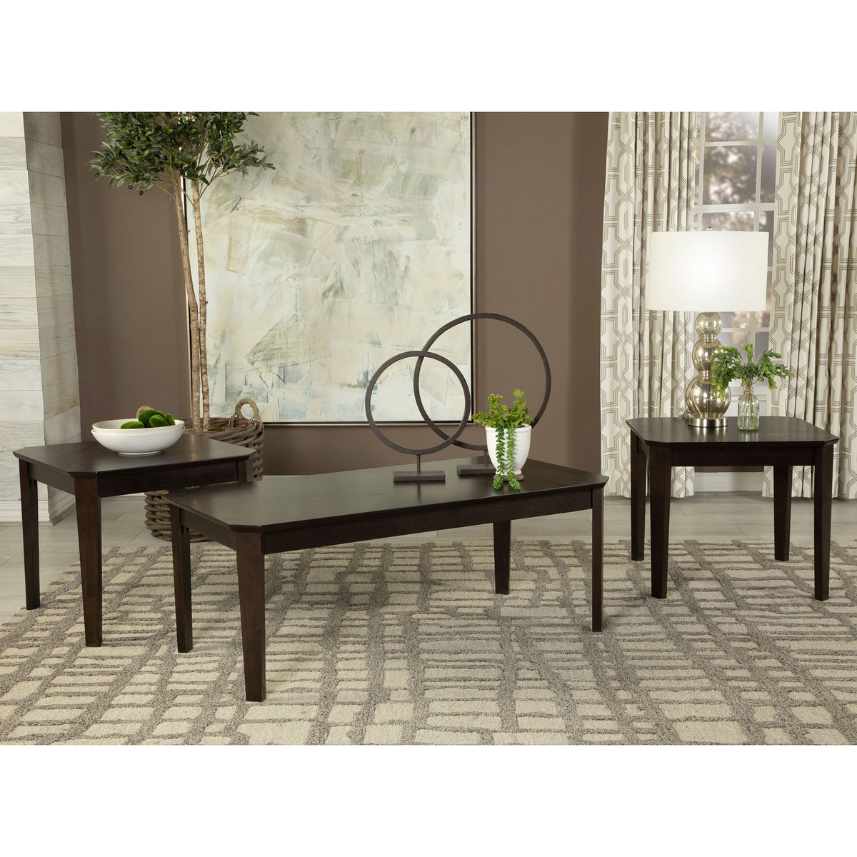 Amaro Dark Brown 3-Piece Coffee and End Table Set