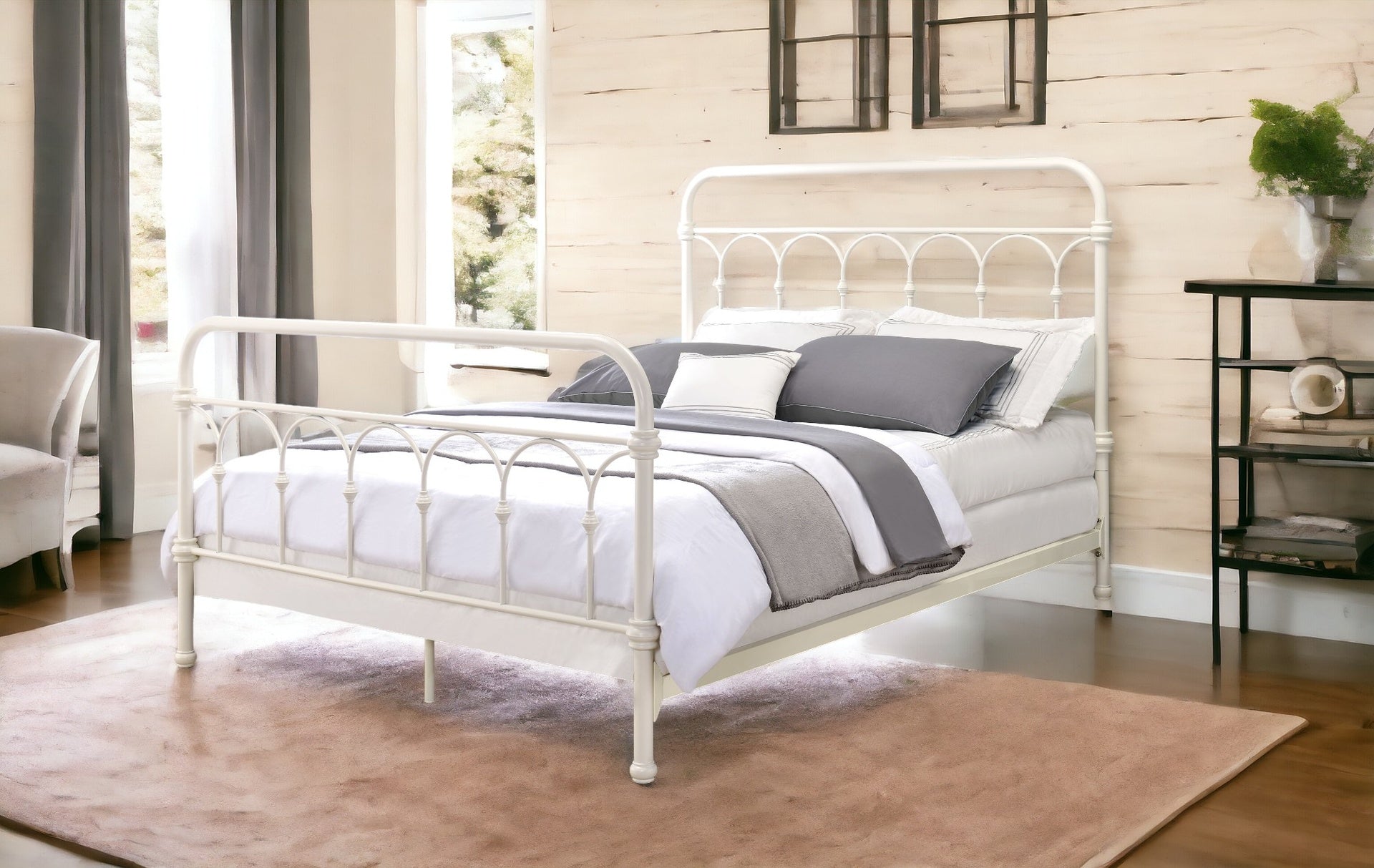 White Full Bed with Spindle Headboard