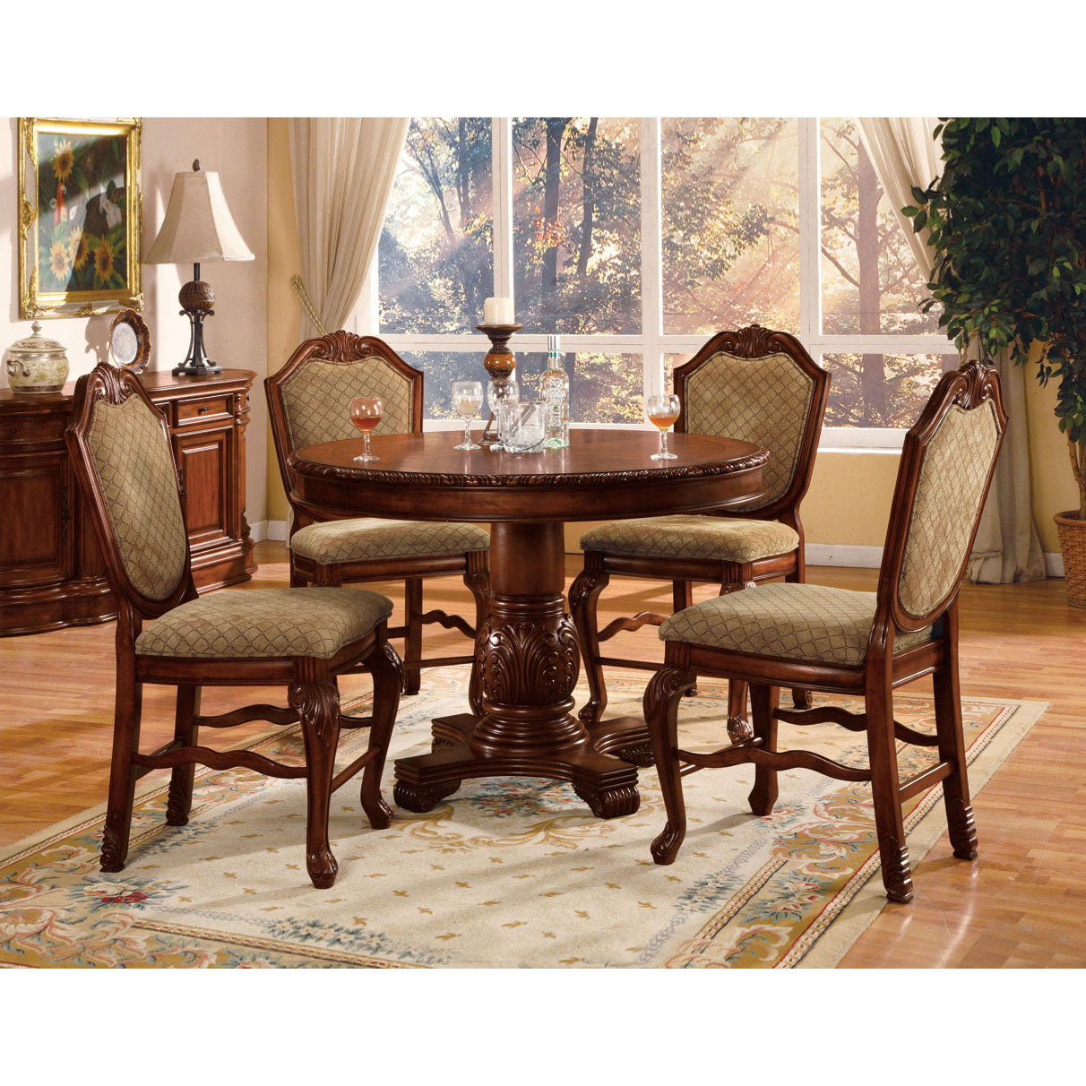 Beige and Cherry Solid Back Counter Height Stools (Set of 2)