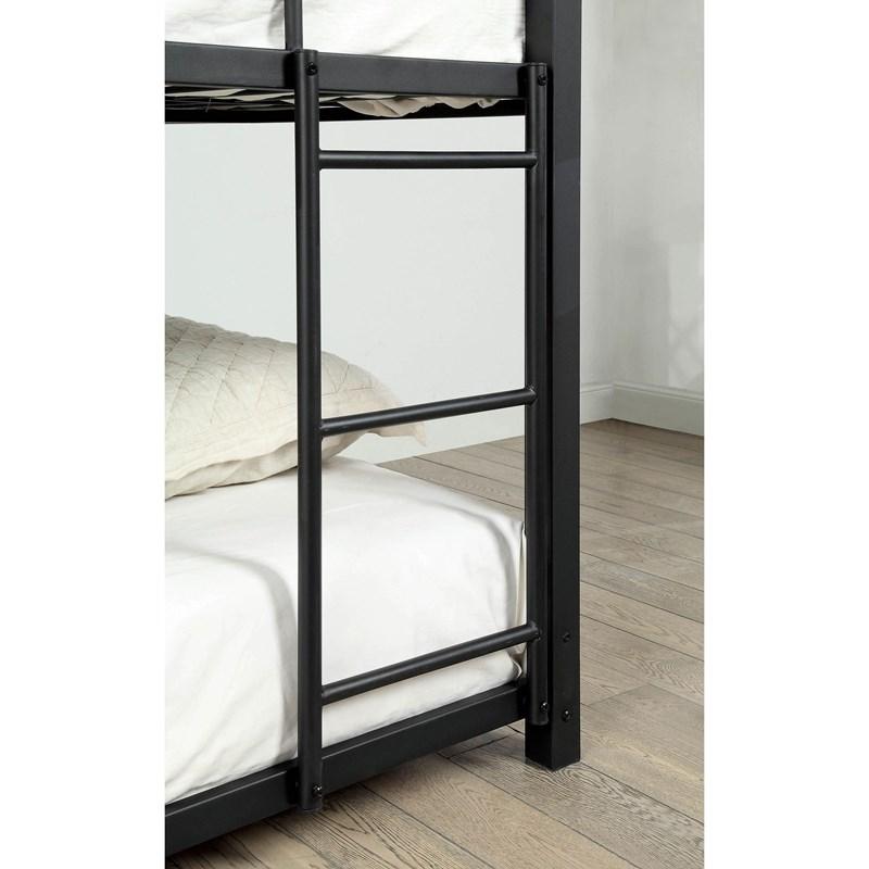 Full Tripe Decker Bed Contemporary Style Attached Two Ladders Full Metal Structure With Guard Rails Sand Black Finish