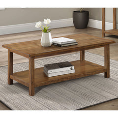 Castleton Distressed Brown Wood Coffee Table with Shelf