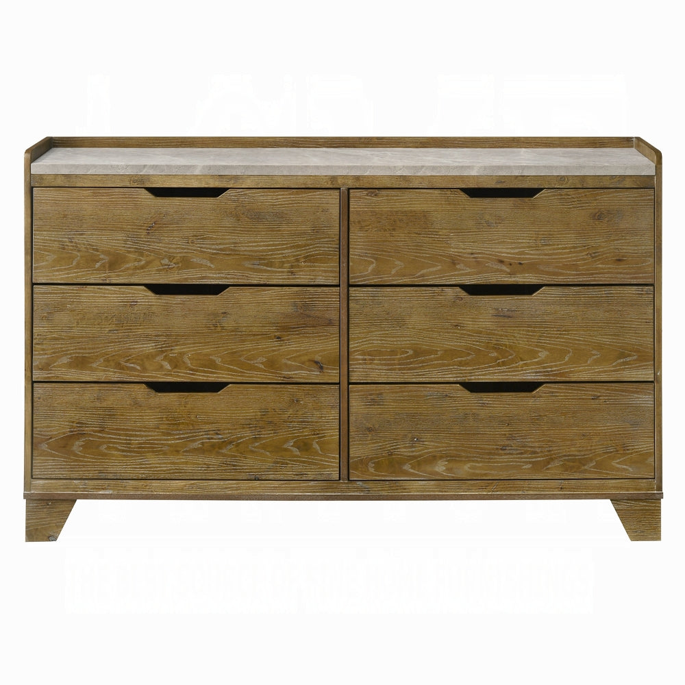 Transitional Brown Finish Dresser With 6x Storage Drawer Bedroom Furniture 1pc Solid Rubberwood