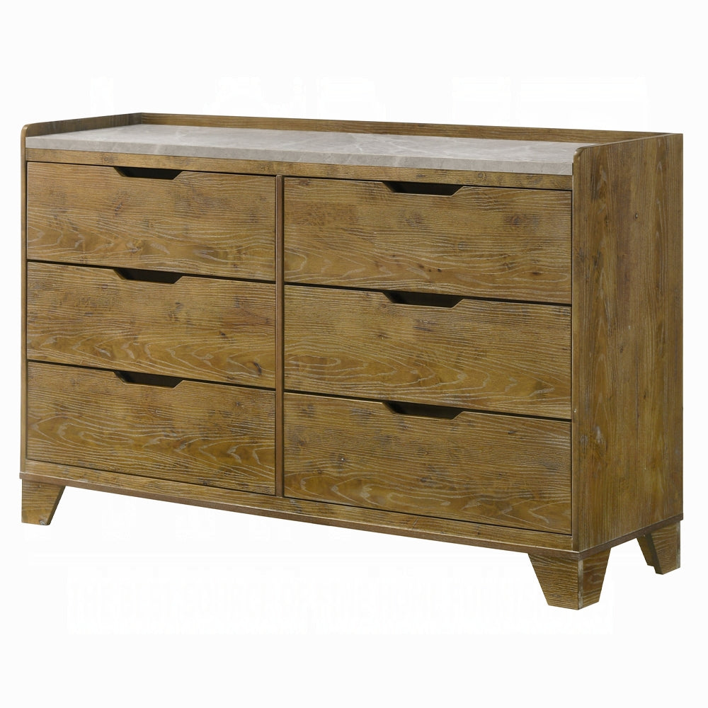 Transitional Brown Finish Dresser With 6x Storage Drawer Bedroom Furniture 1pc Solid Rubberwood