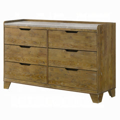 Transitional Brown Finish Dresser With 6x Storage Drawer Bedroom Furniture 1pc Solid Rubberwood