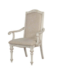Rustic Style 2pc Arm Chair Upholstered Seat Intricate Wood Inlay Detail Antique White Finish Dining Room