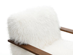 Contemporary Style 1pc Accent Chair Long Soft Faux Fur Retro Inspired Curve Wooden Arms Tight Seat And Back White Finish Primary living Room