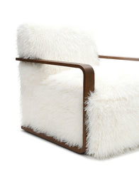Contemporary Style 1pc Accent Chair Long Soft Faux Fur Retro Inspired Curve Wooden Arms Tight Seat And Back White Finish Primary living Room