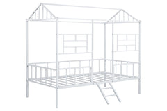 Twin Bunk Bed Contemporary Style House Design With Full Metal Construction And Angled Ladder, White