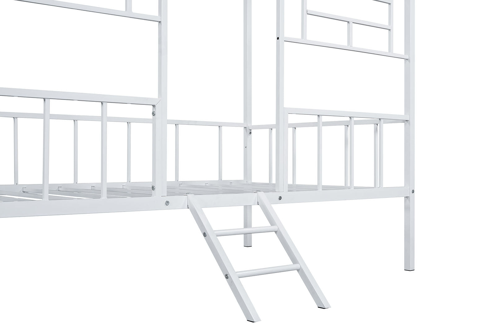 Twin Bunk Bed Contemporary Style House Design With Full Metal Construction And Angled Ladder, White