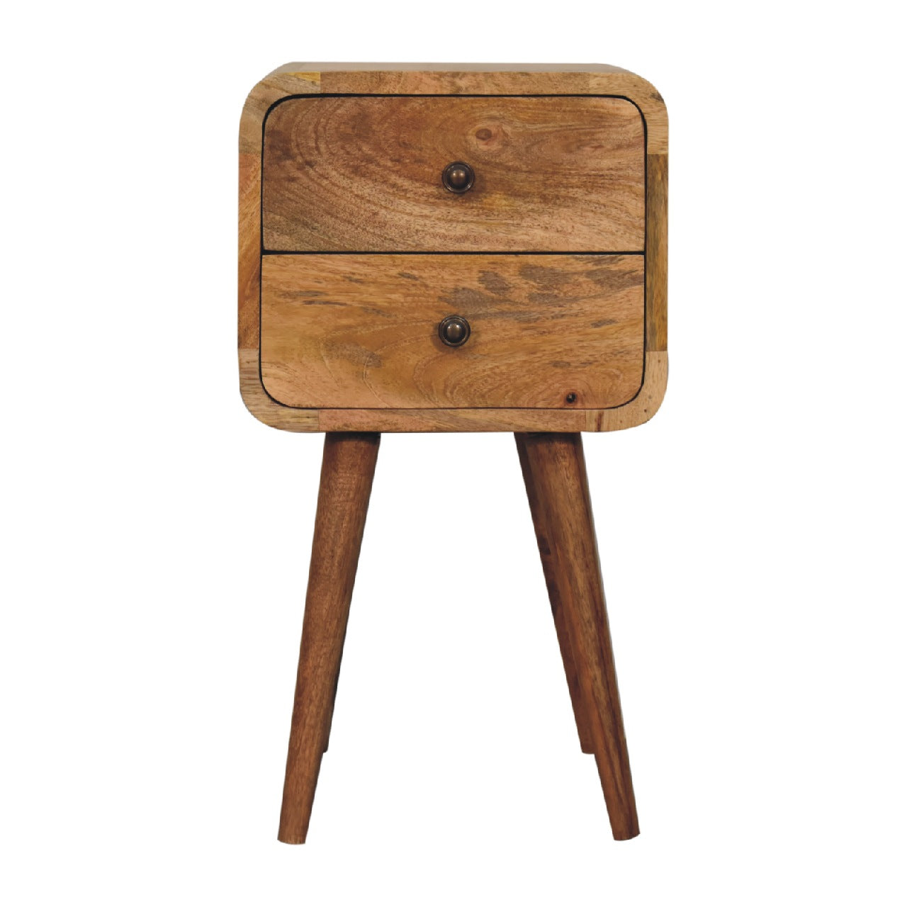 Solid Wood Mini Curved Nightstand, 2-Drawers, Oak-ish, Light Brown