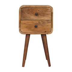 Solid Wood Mini Curved Nightstand, 2-Drawers, Oak-ish, Light Brown