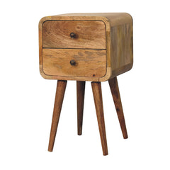 Solid Wood Mini Curved Nightstand, 2-Drawers, Oak-ish, Light Brown