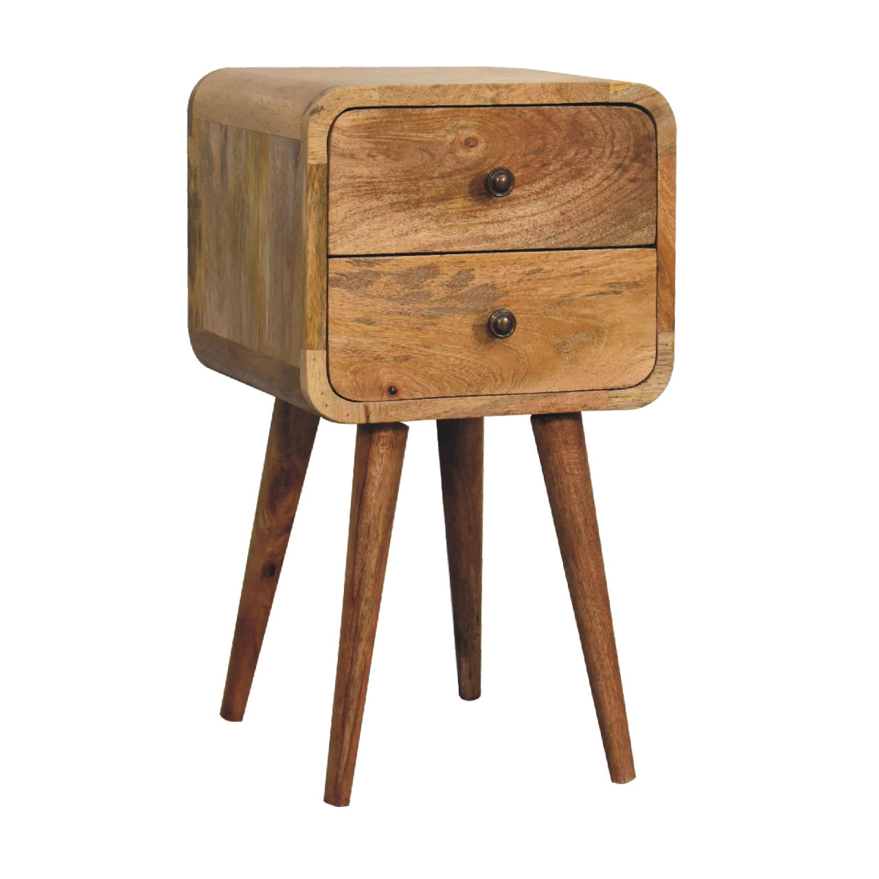 Solid Wood Mini Curved Nightstand, 2-Drawers, Oak-ish, Light Brown