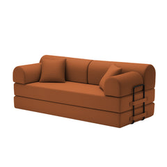Convertible Sleeper Sofa Bed with Cylindrical Pillow, Corduroy Folding Mattress Couch with Fixed-Shape Frame, Floor Sofa Lounge Couch for Living Room Bedroom(orange)