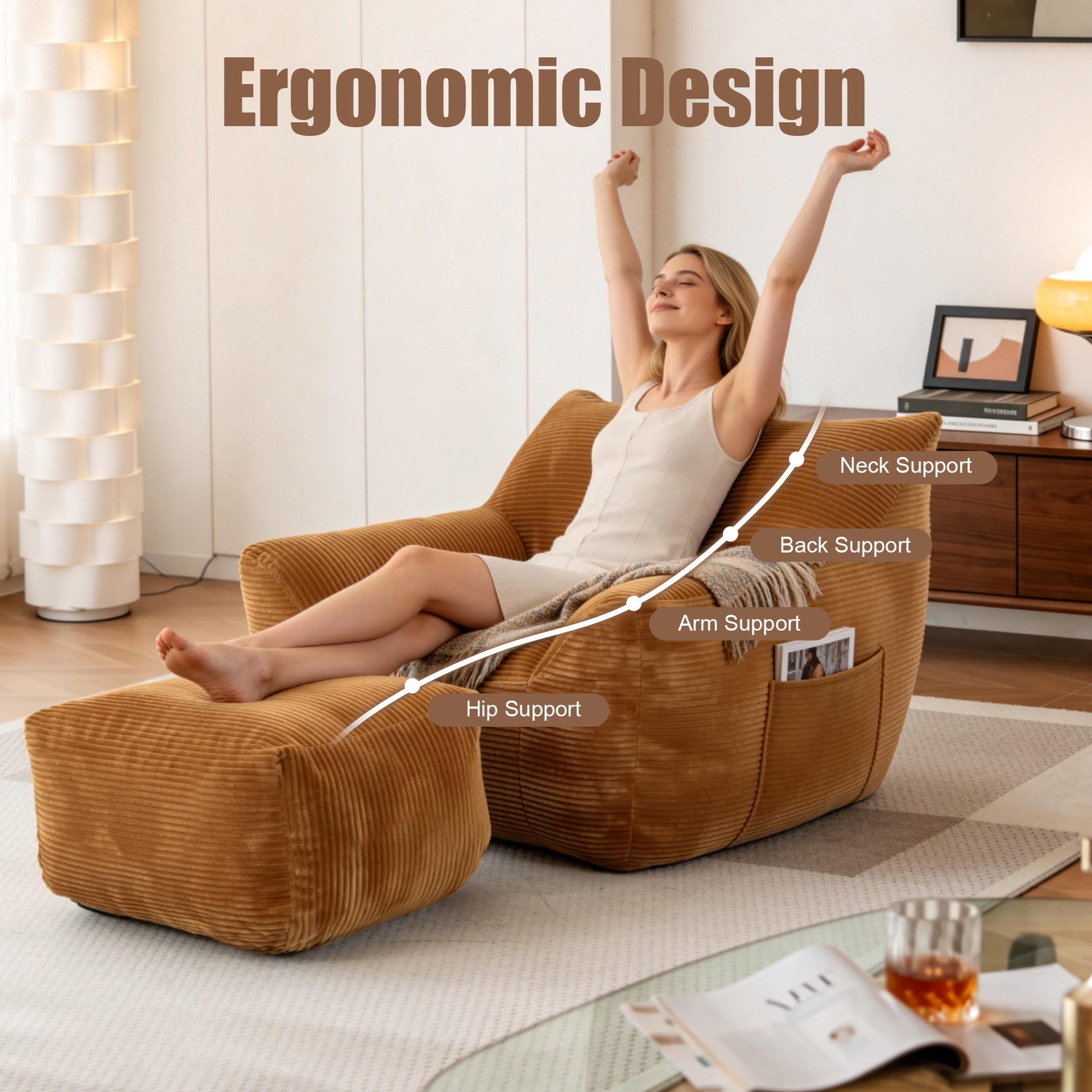 Bean Bag Chair for Adults, Oversized Comfy Beanbag Living Room Lazy Sofa for Bedroom & Dorm