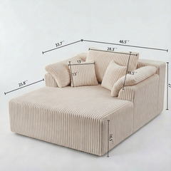 60Inch Chaise Lounge Chair Indoor, Oversized Corduroy Upholstered Boneless Sofa Bed, Deep Seat Sleeper Couch Reading Chairs, Cloud Sofas Couches for Living Room, No Assembly Required (Beige)6