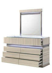 Leonor Modern Queen 4Pc Bedroom Set made with wood and LED in Gray with clean linear detailing