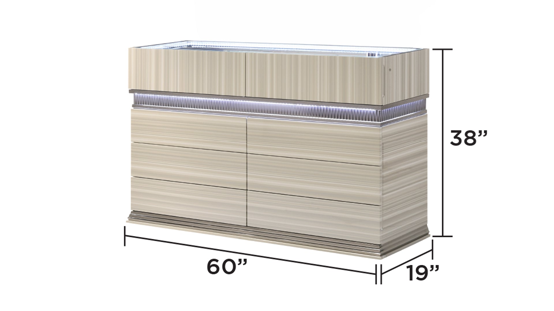 Leonor Modern Style 6 Drawer Dresser made with wood and LED in Gray with clean linear detailing(INCLUDES DRESSER ONLY NOT MIRROR)
