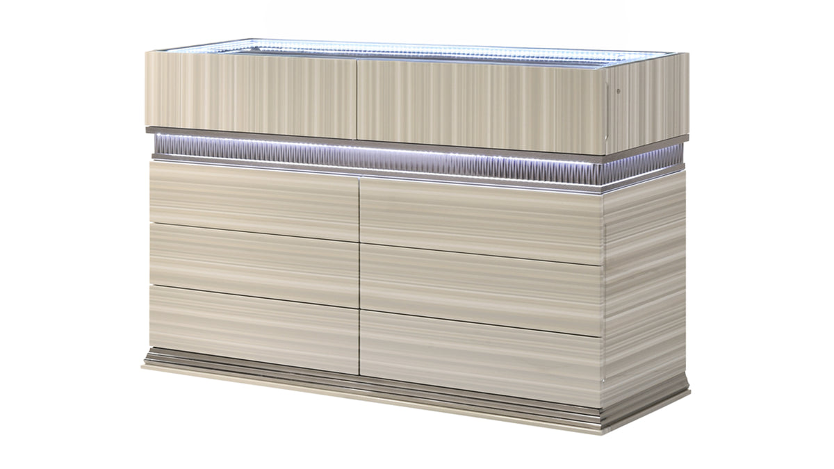 Leonor Modern Style 6 Drawer Dresser made with wood and LED in Gray with clean linear detailing(INCLUDES DRESSER ONLY NOT MIRROR)