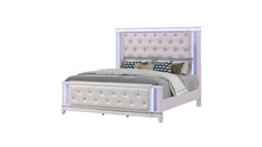 Opium luxurious tufted design, LED-lit panels, and contemporary glam Queen Bed in Milky White (NJ Inventory)