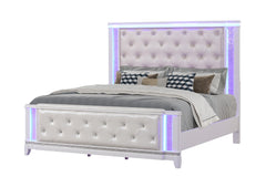 Opium luxurious tufted design, LED-lit panels, and contemporary glam Queen Bed in Milky White (NJ Inventory)