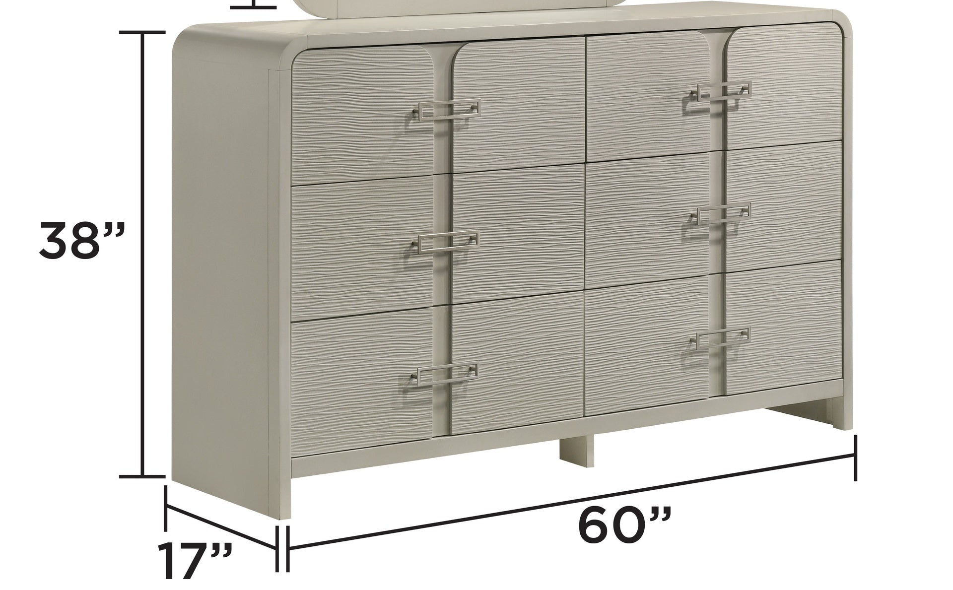 Aria Modern 6-Drawer Dresser with Textured Front, Metal handles and Ball Bearing Glide System in Beige (Includes Only Dresser)