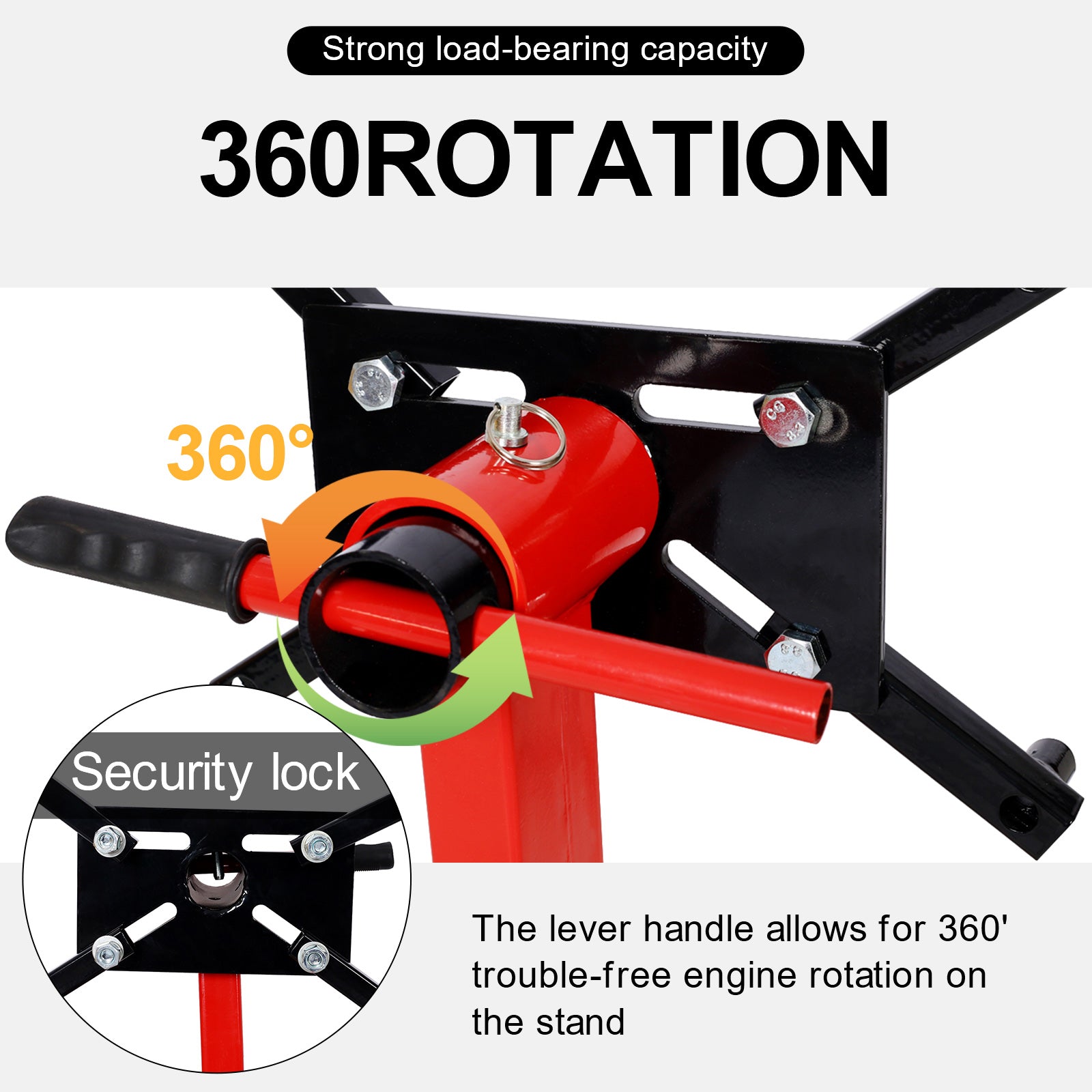 Engine Stand 1000 lbs (1/2 Ton) Capacity, 360 Degree Rotating Engine Run Stand with 4-Casters, Heavy Duty Motorcycle Engine Stand with Foldable Frame for Auto Repair, Vehicle Maintenance, Red